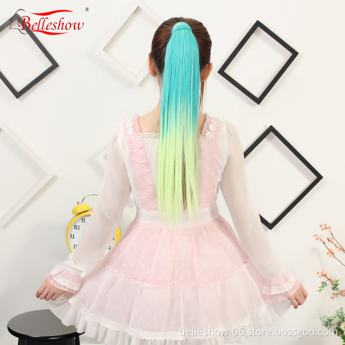 Hot sell Ombre long straight ponytail hair extension synthetic hair extension